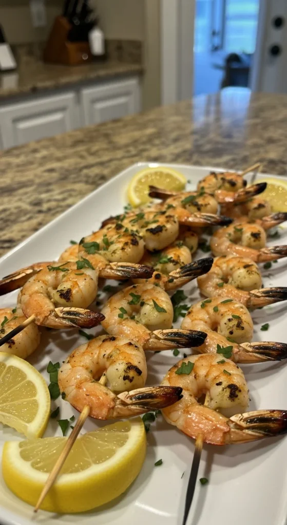 Garlic Butter Shrimp Skewers – Elegant Christmas Appetizer Ready in 15 Minutes