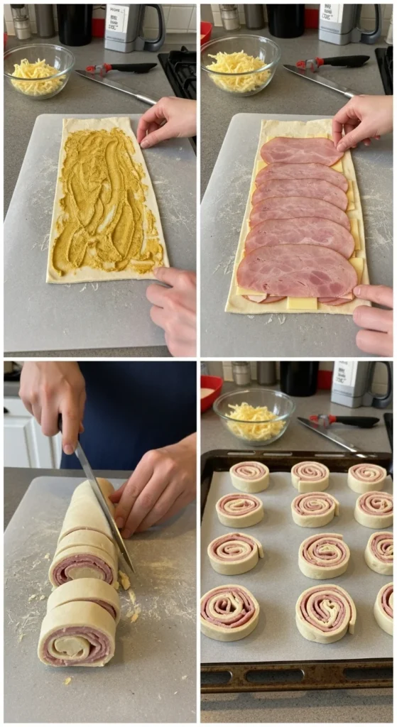 Ham & Cheese Puff Pastry Pinwheels – Quick, Golden Christmas Finger Food Recipe
