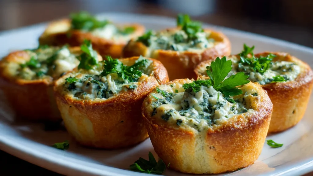 Spinach Dip Bread Cups – Creamy, Bite-Sized Christmas Finger Foods to Impress