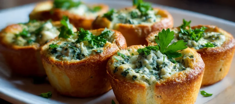Spinach Dip Bread Cups – Creamy, Bite-Sized Christmas Finger Foods to Impress