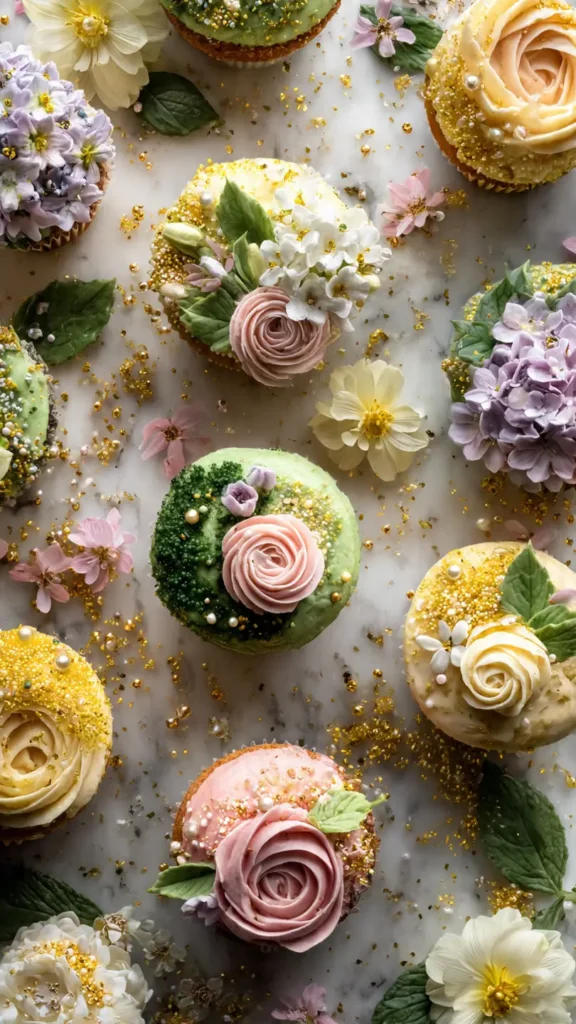 12. Baby in Bloom Cupcakes with Edible Glitter Garden