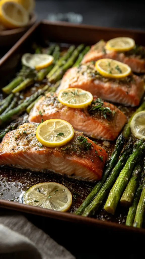 4. Garlic Butter Salmon with Asparagus (Fancy But Secretly Easy)