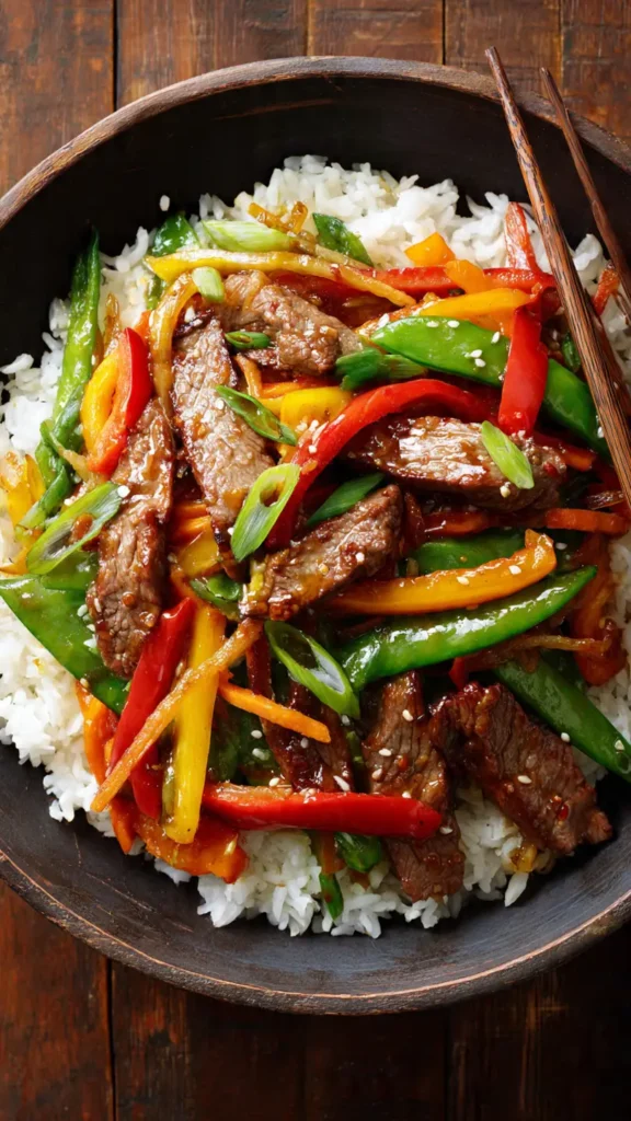 4. Lazy Beef and Veggie Stir-Fry Over Rice