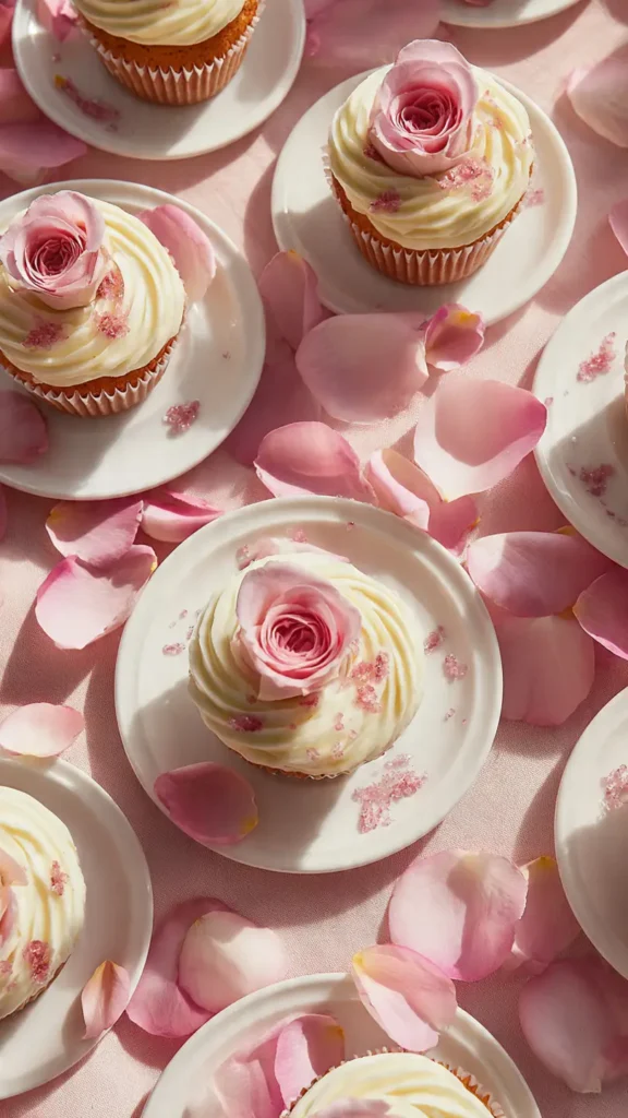 7. Baby in Bloom Cupcakes Ideas Girl: Pink Velvet with Rose Petals
