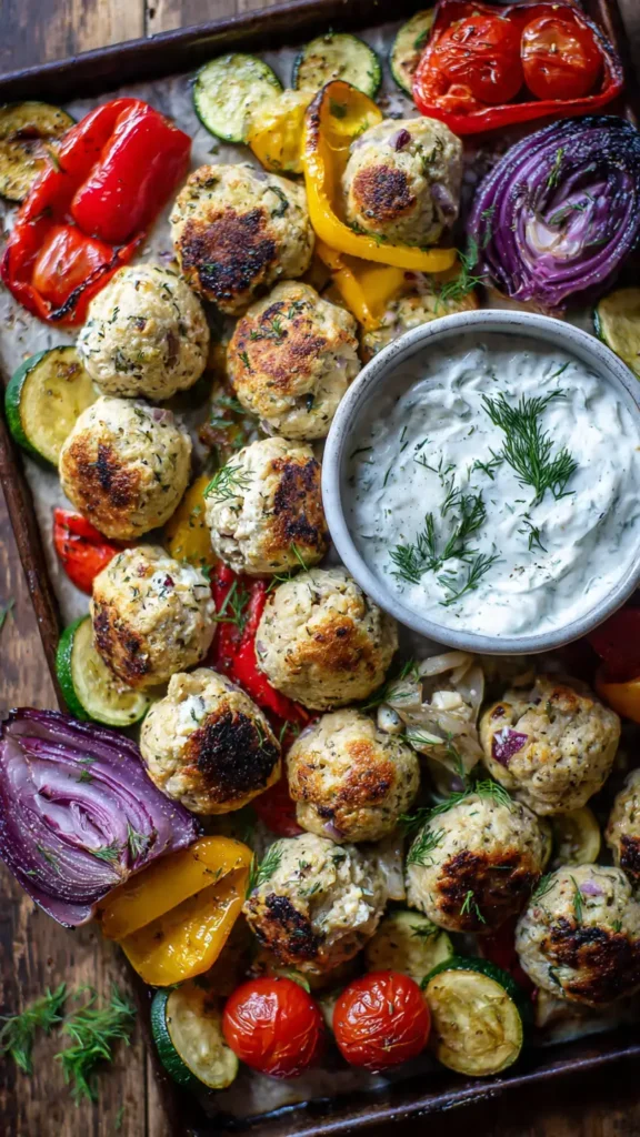 7. Greek-Style Turkey Meatballs with Veggies (The Meal Prep Hero)