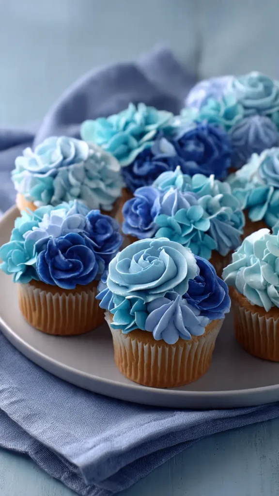 8. Baby in Bloom Cupcakes Ideas Boy: Blue Hydrangea Cupcakes