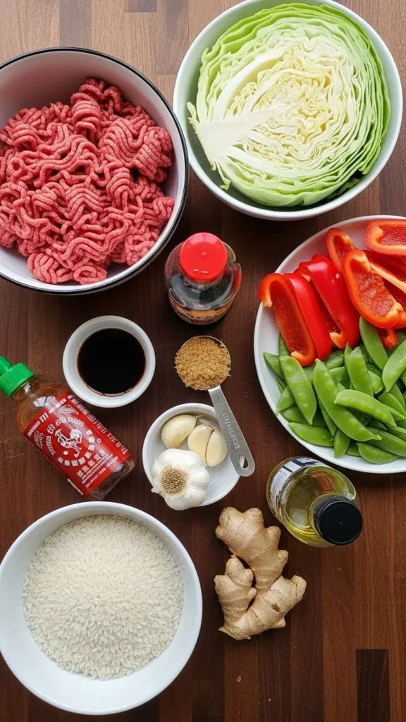 Spicy Ground Beef Stir-Fry Bowl with Garlic Veggies & Steamy Rice