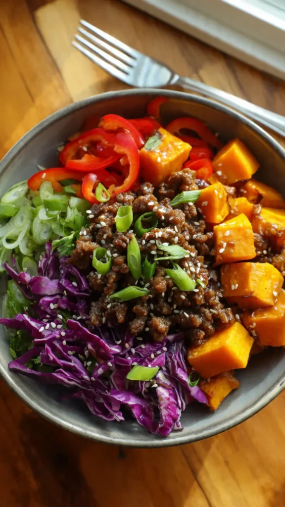 High-Protein Ground Beef Hot Honey Bowl for Meal Prep