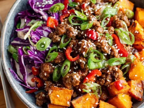 High-Protein Ground Beef Hot Honey Bowl for Meal Prep