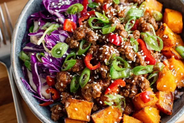 High-Protein Ground Beef Hot Honey Bowl for Meal Prep