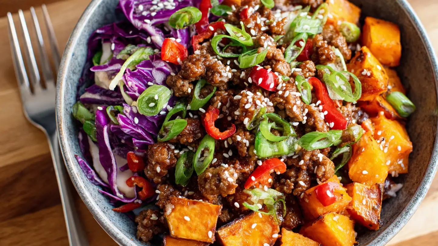 High-Protein Ground Beef Hot Honey Bowl for Meal Prep