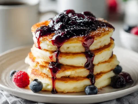 High-Protein Cottage Cheese Pancakes with Berry Syrup Swirl