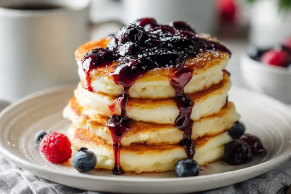 High-Protein Cottage Cheese Pancakes with Berry Syrup Swirl