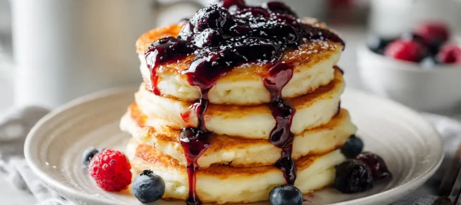 High-Protein Cottage Cheese Pancakes with Berry Syrup Swirl