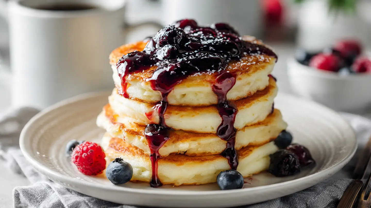 High-Protein Cottage Cheese Pancakes with Berry Syrup Swirl