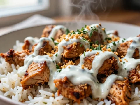 Buffalo Chicken Bowls with Rice and Creamy Ranch Drizzle