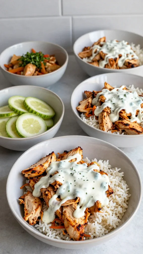 Buffalo Chicken Bowls with Rice and Creamy Ranch Drizzle