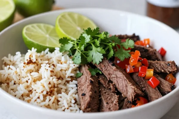 Cilantro Lime Steak Bowls with Rice and Fresh Pico