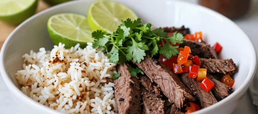 Cilantro Lime Steak Bowls with Rice and Fresh Pico