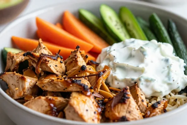 Low-Carb Greek Chicken Bowls with Tzatziki and Veggies