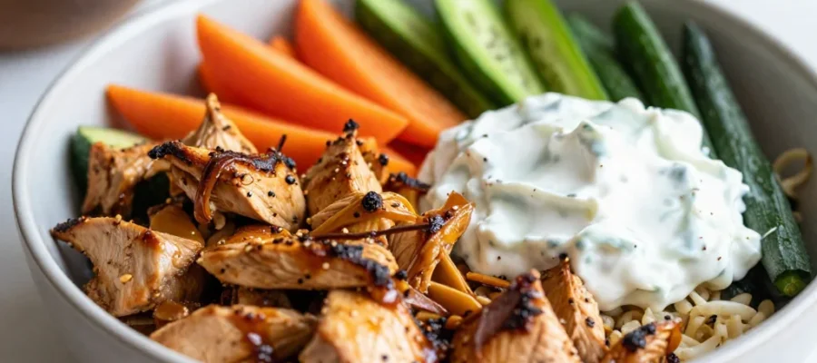 Low-Carb Greek Chicken Bowls with Tzatziki and Veggies