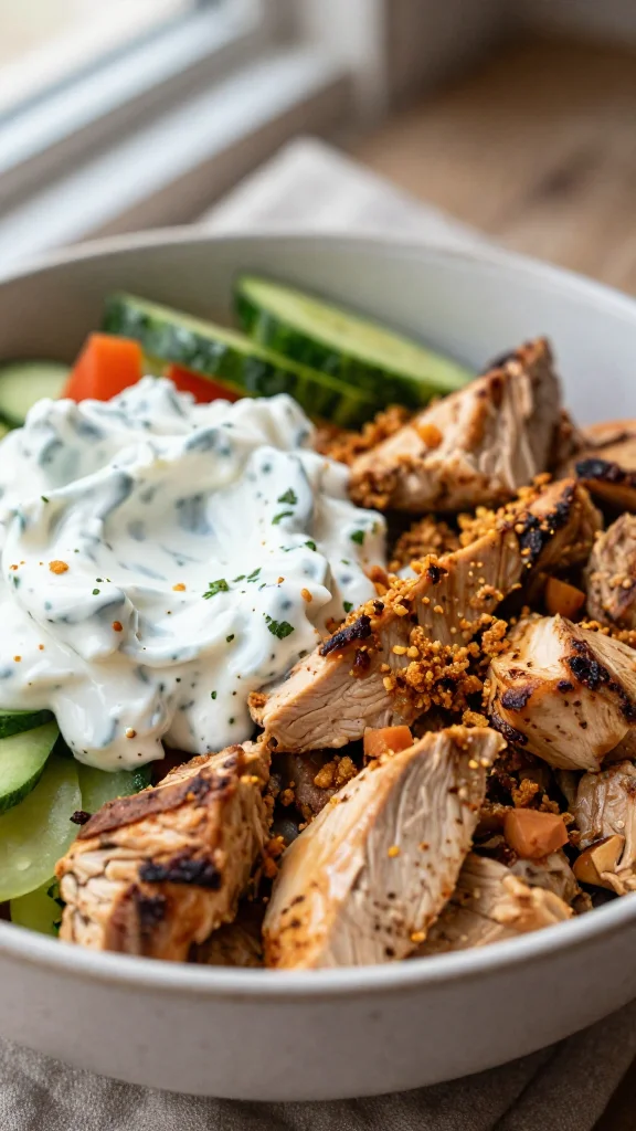Low-Carb Greek Chicken Bowls with Tzatziki and Veggies