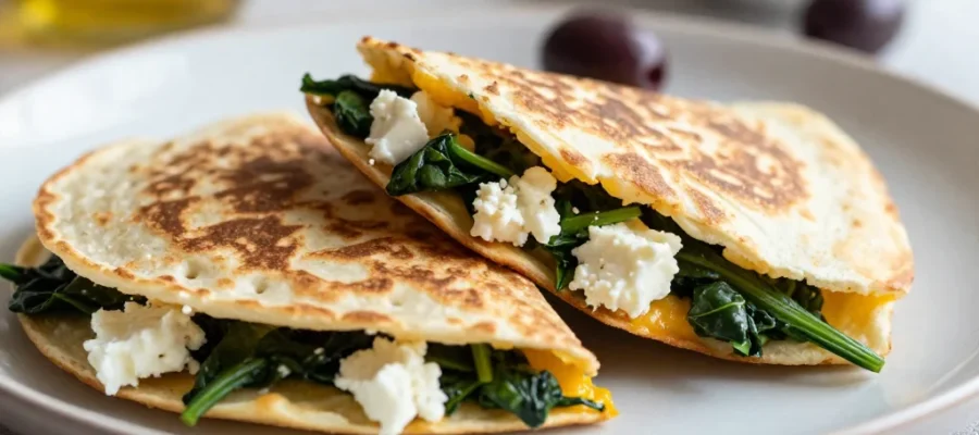 Mediterranean Quesadillas with Spinach, Feta, and Olives