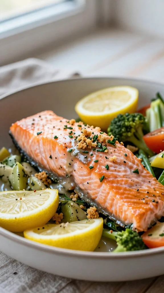 Mediterranean Salmon Bowl with Lemon, Herbs, and Veggies