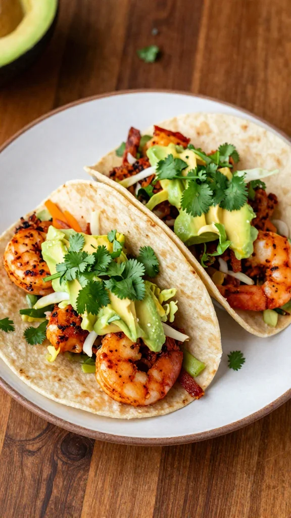 Spicy Shrimp Tacos with Avocado Crema