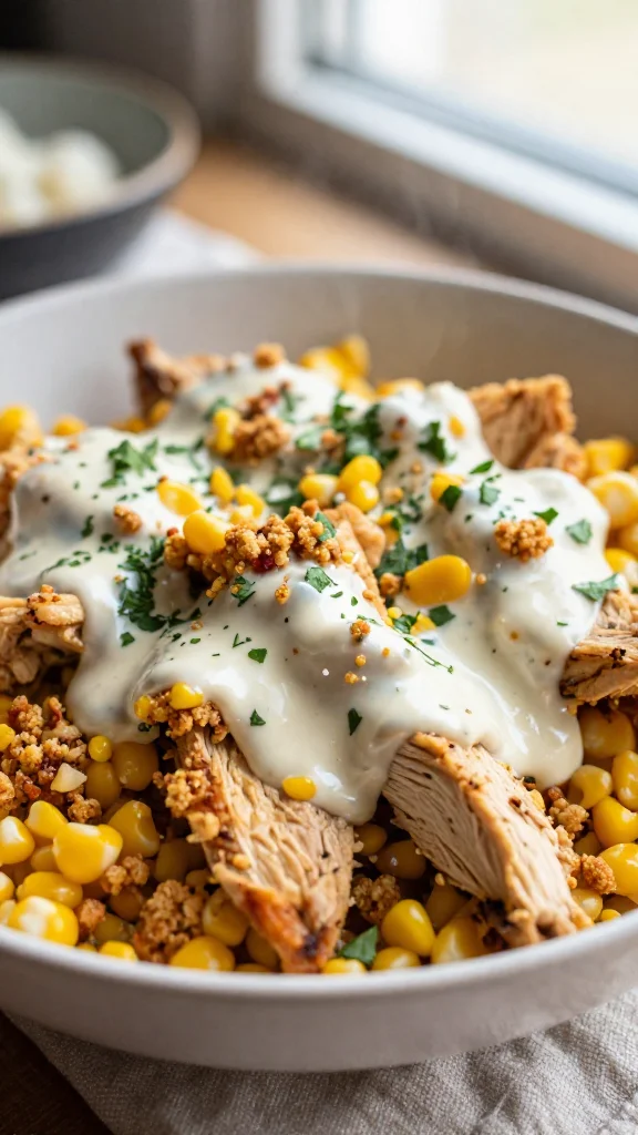 Street Corn Chicken Bowls with Creamy Chipotle Sauce