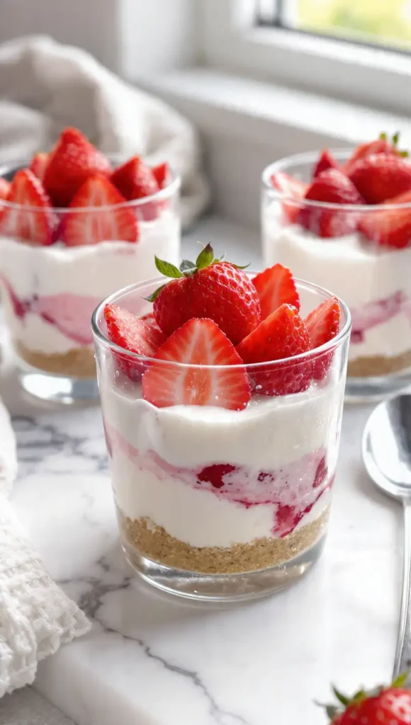 2. No-Bake Strawberry Cheesecake Cups for When You're Too Lazy to Turn On the Oven