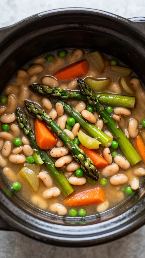 Slow Cooker Spring Vegetable and White Bean Stew
