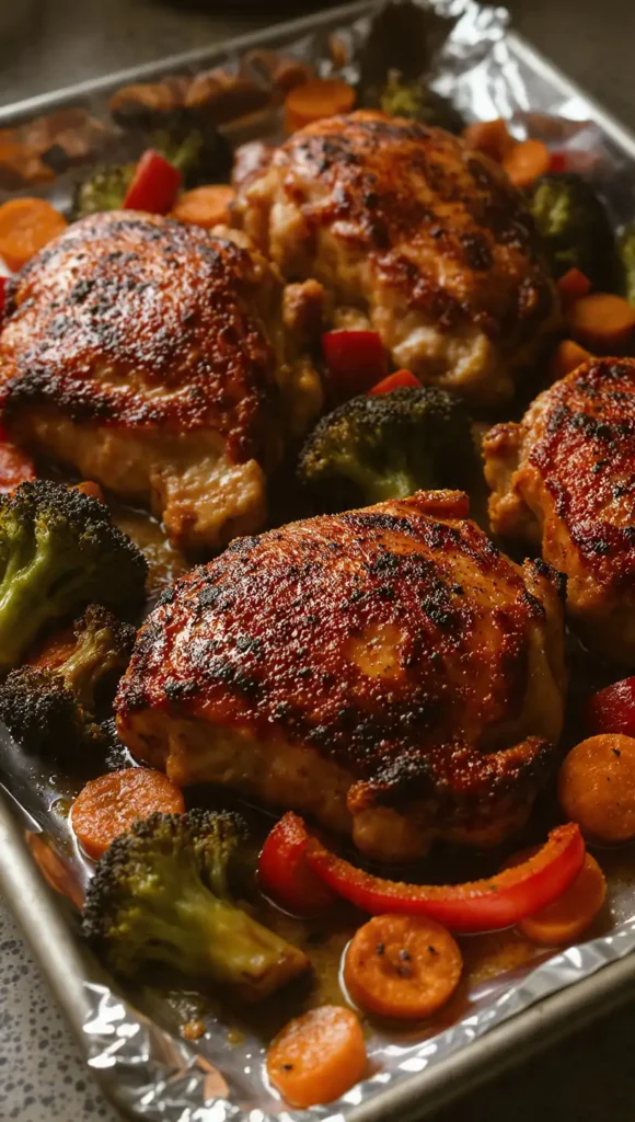 1. Classic Sheet Pan Chicken Thighs with Roasted Veggies