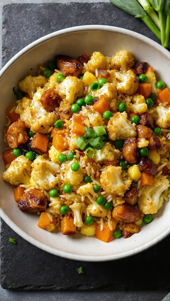 13. Healthy Chicken Recipes for Dinner: Cauliflower Fried Rice with Chicken