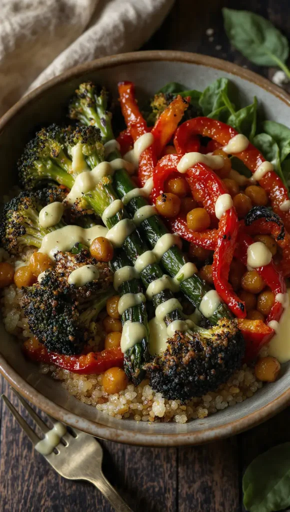 7. Quinoa Spring Vegetable Bowl with Lemon Tahini Dressing (The Hippie Bowl That Tastes Amazing)