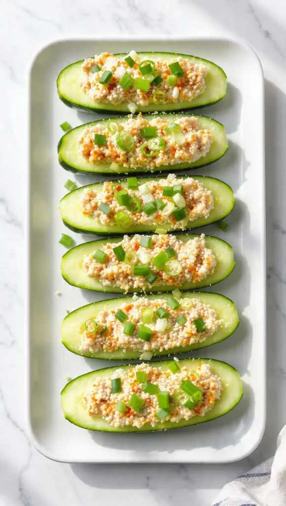 9. Spicy Tuna Cucumber Boats — High-Protein Low-Calorie Dinner Meal That's Actually Filling