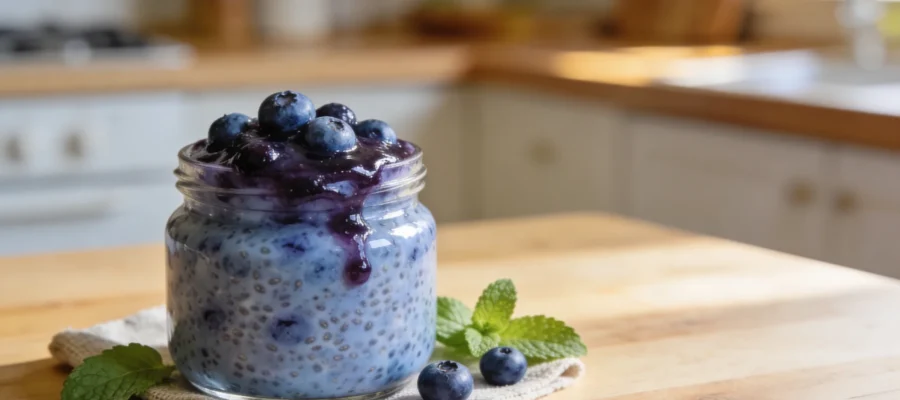 Blueberry Chia Pudding Recipe with Fresh Blueberry Compote