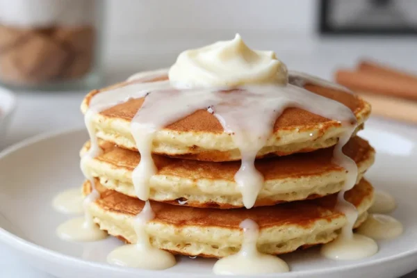 Cinnamon Roll Pancakes Recipe with Sweet Cream Cheese Glaze