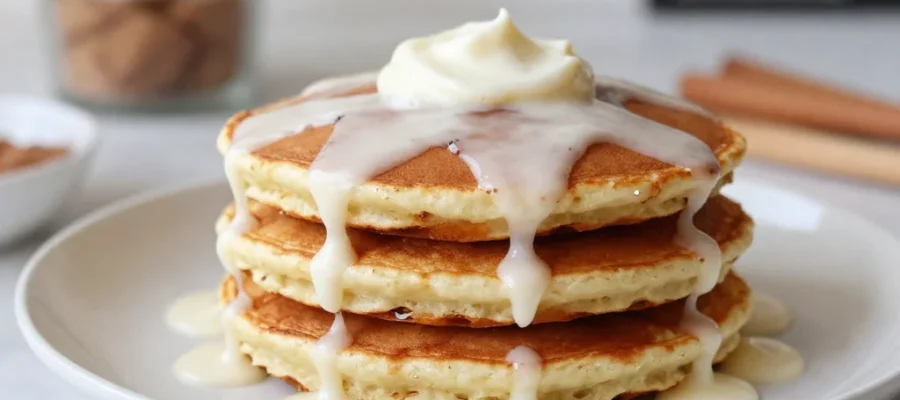 Cinnamon Roll Pancakes Recipe with Sweet Cream Cheese Glaze