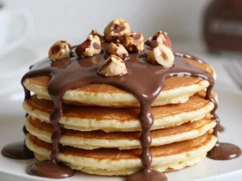 Fluffy Nutella Pancakes Recipe with Gooey Chocolate Hazelnut Swirls