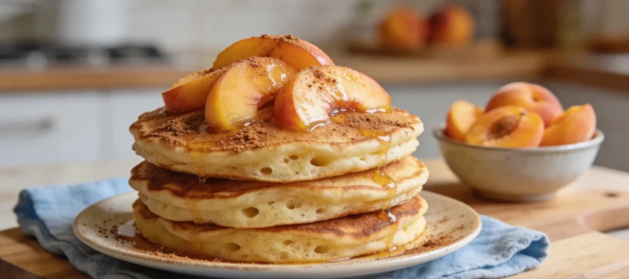 Fluffy Peach Pancakes with Cinnamon (190 calories, 5g protein)