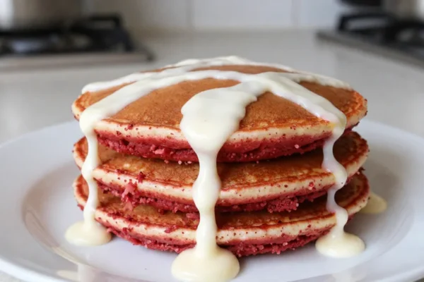 Red Velvet Pancakes Recipe with Cream Cheese Drizzle