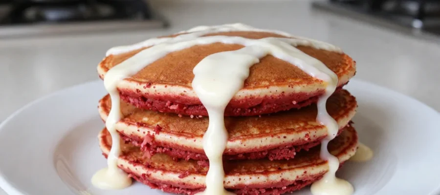 Red Velvet Pancakes Recipe with Cream Cheese Drizzle