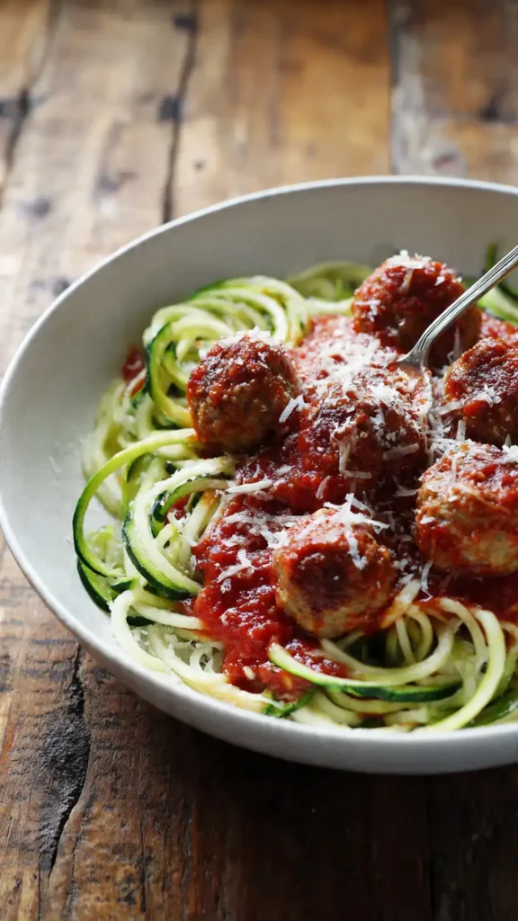 Turkey Meatballs with Marinara and Zucchini Noodles