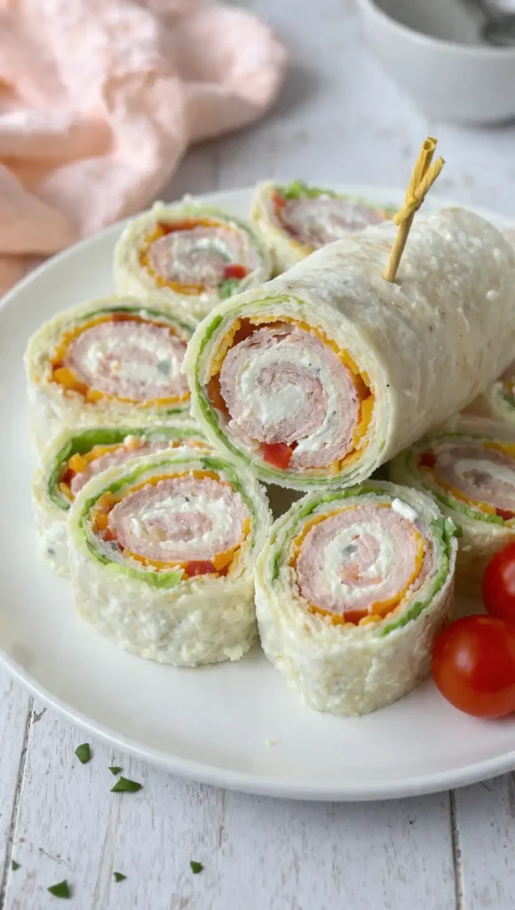 15. Turkey and Cream Cheese Pinwheel Wraps 