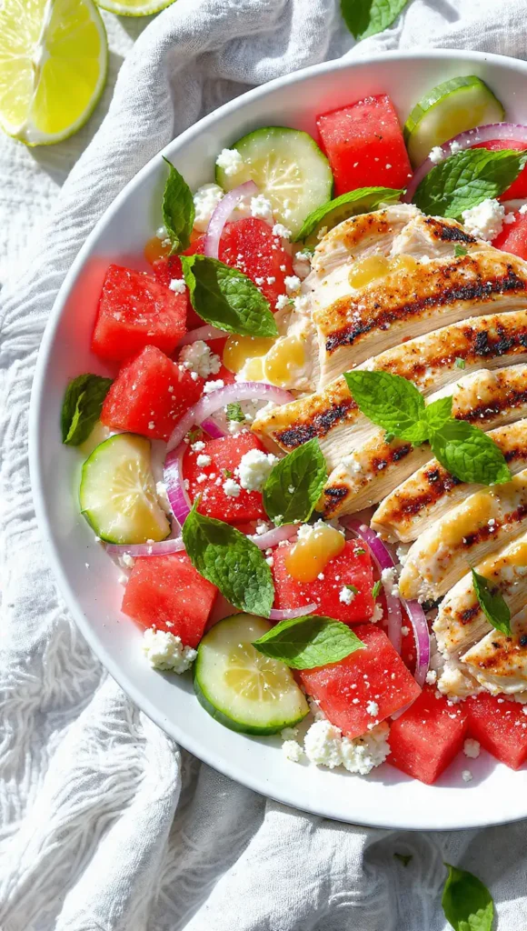Watermelon Feta Salad with Grilled Chicken