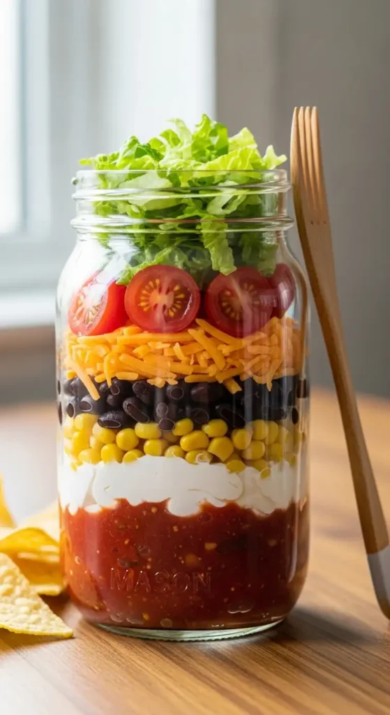 17. Mason Jar Layered Taco Salad