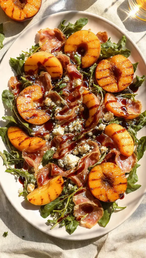 Grilled Peach and Arugula Salad with Prosciutto