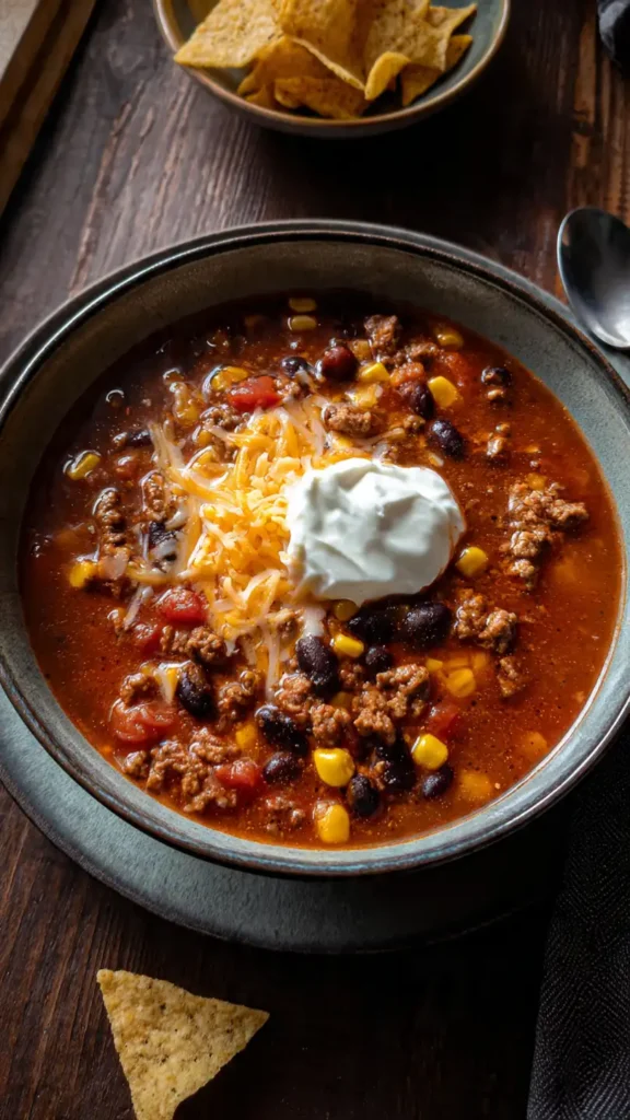 Slow Cooker Ground Beef Taco Soup