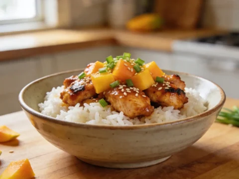 Sweet Spicy Chicken Mango Rice Bowl